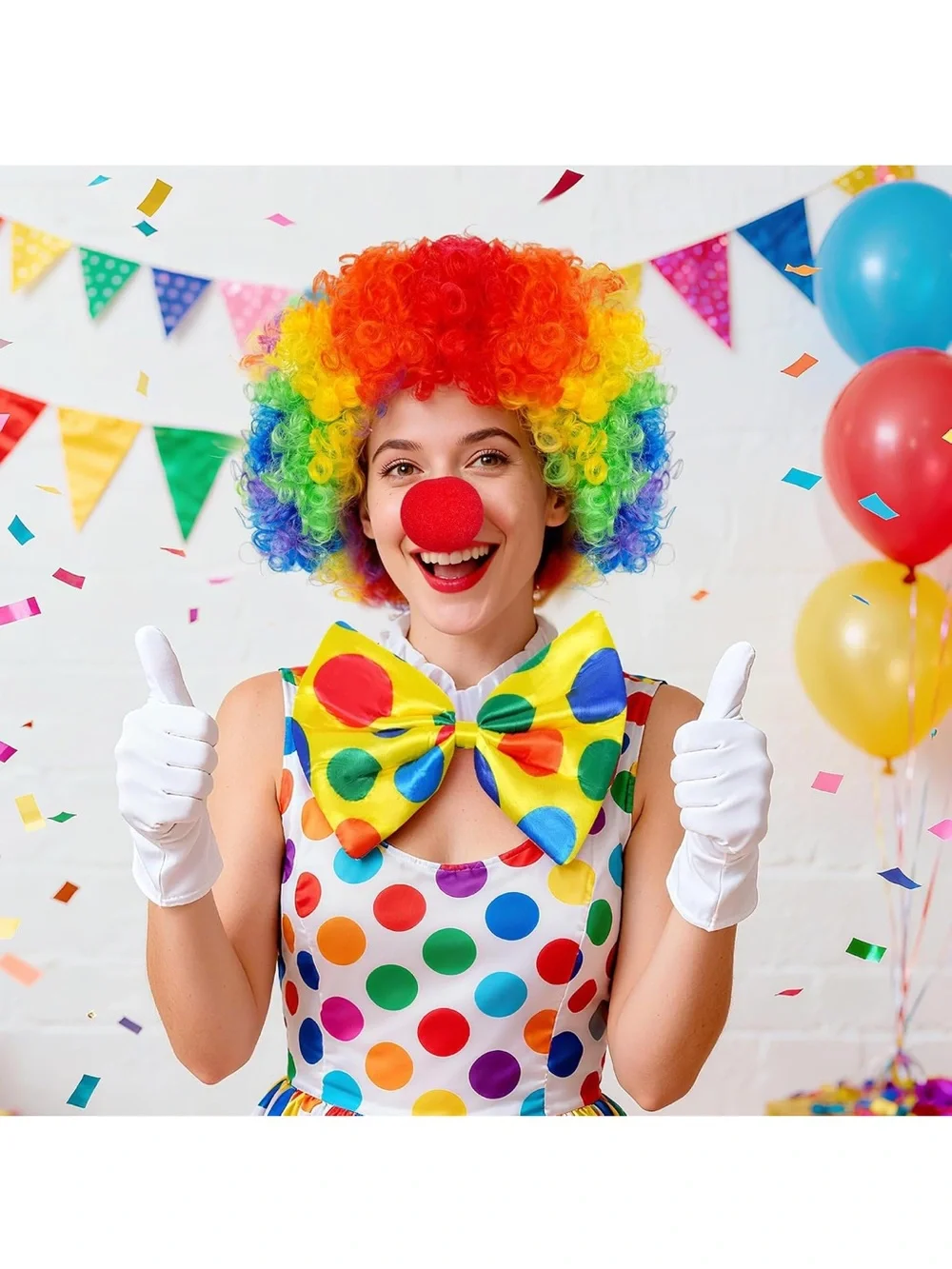 Kids Rainbow Clown Costume Set with Wig, Bow Tie, Nose & Gloves